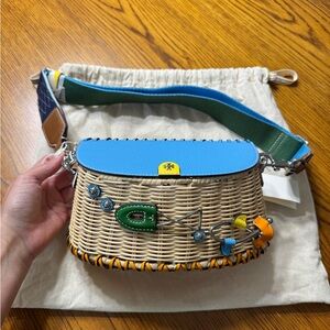 Tory Burch Woven Wicker Fisherman Crossbody Bag Purse